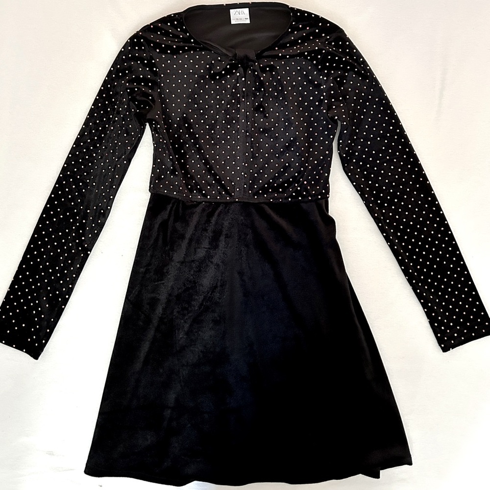 Zara girls jewel velvet dress in black